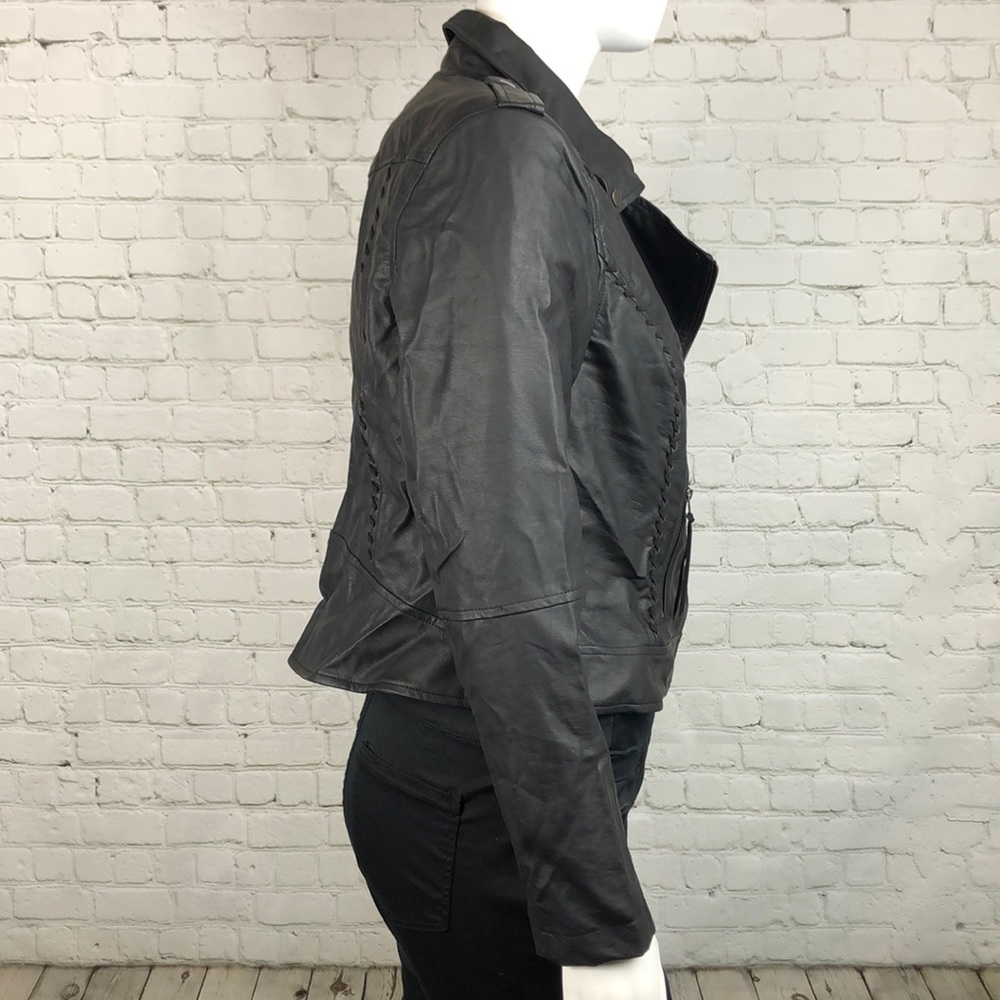 Plus Size 14 16 20 Black Faux Leather Biker Jacket - Picture 4 of 8